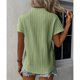 thumbnail image 3 of Blusa con cuello en V para mujer, manga corta, a rayas, informal, holgada, color puro, jersey de verano, camiseta verde S, 3 of 5