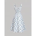 thumbnail image 2 of Blue And White Ditsy Floral Tie Front Ruched Bust Midi Cami Dress For Women, 2 of 5
