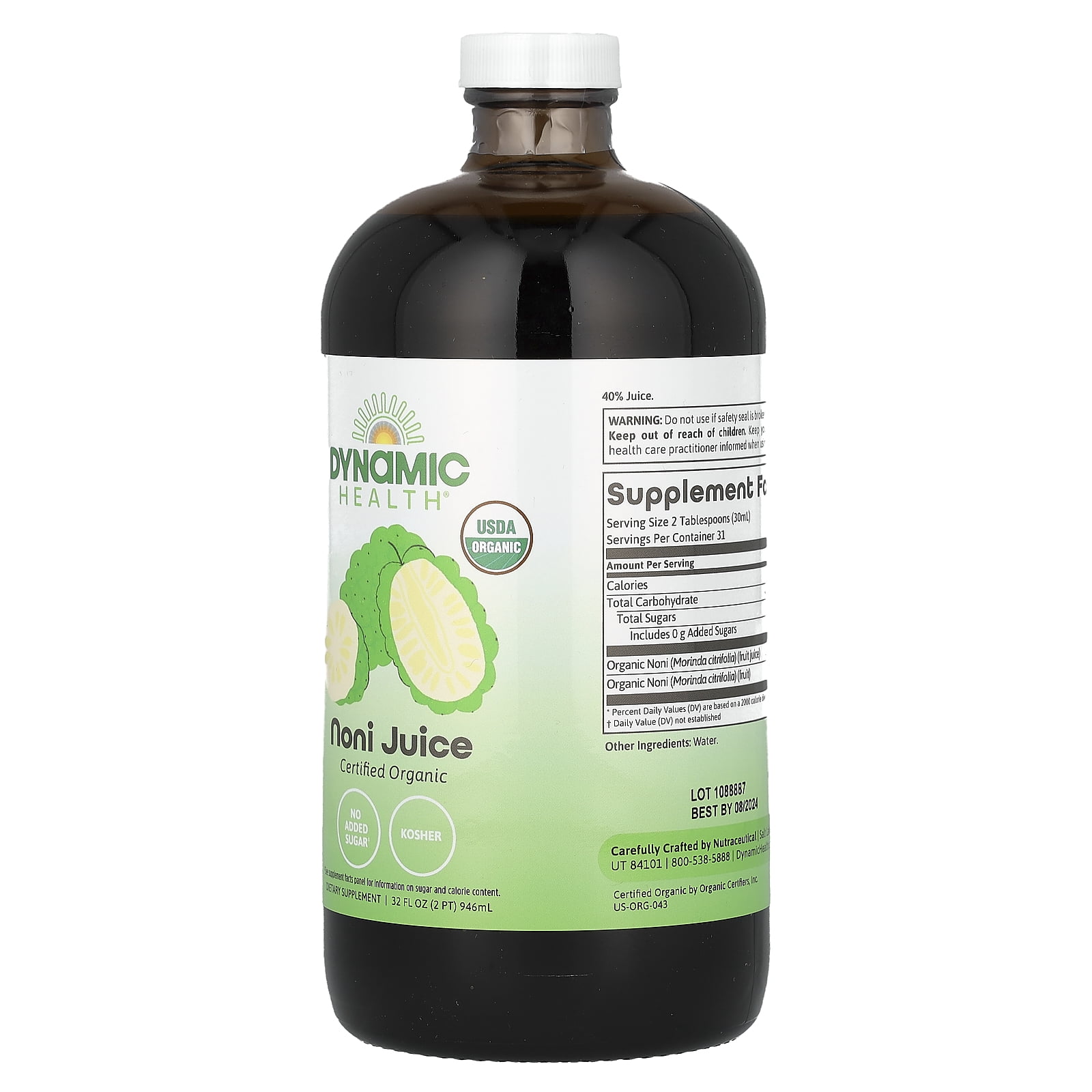 Dynamic Health Certified Organic Noni Juice, Glass, 32 fl oz (946 ml)
