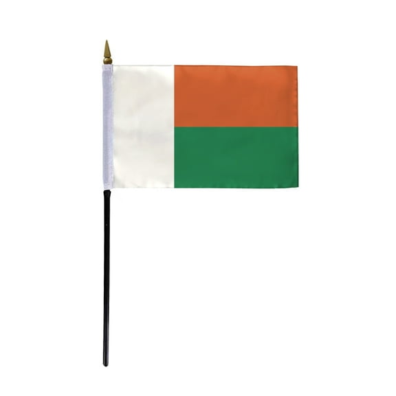 AGAS Madagascar Flag 4x6 inch - 11" Plastic Pole 100% Polyester Stitched Edges Madagascan National Mini Flag on a Stick