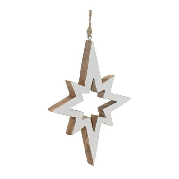 10 in. Wood Star Cut-Out Ornament, White & Beige - Set of 4