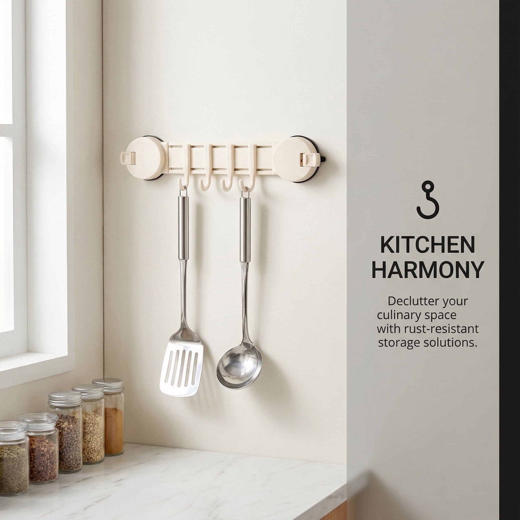 Unique Bargains Coat Rack Wall Mount Suction Cup 4 Hooks for Entryway Milk White
