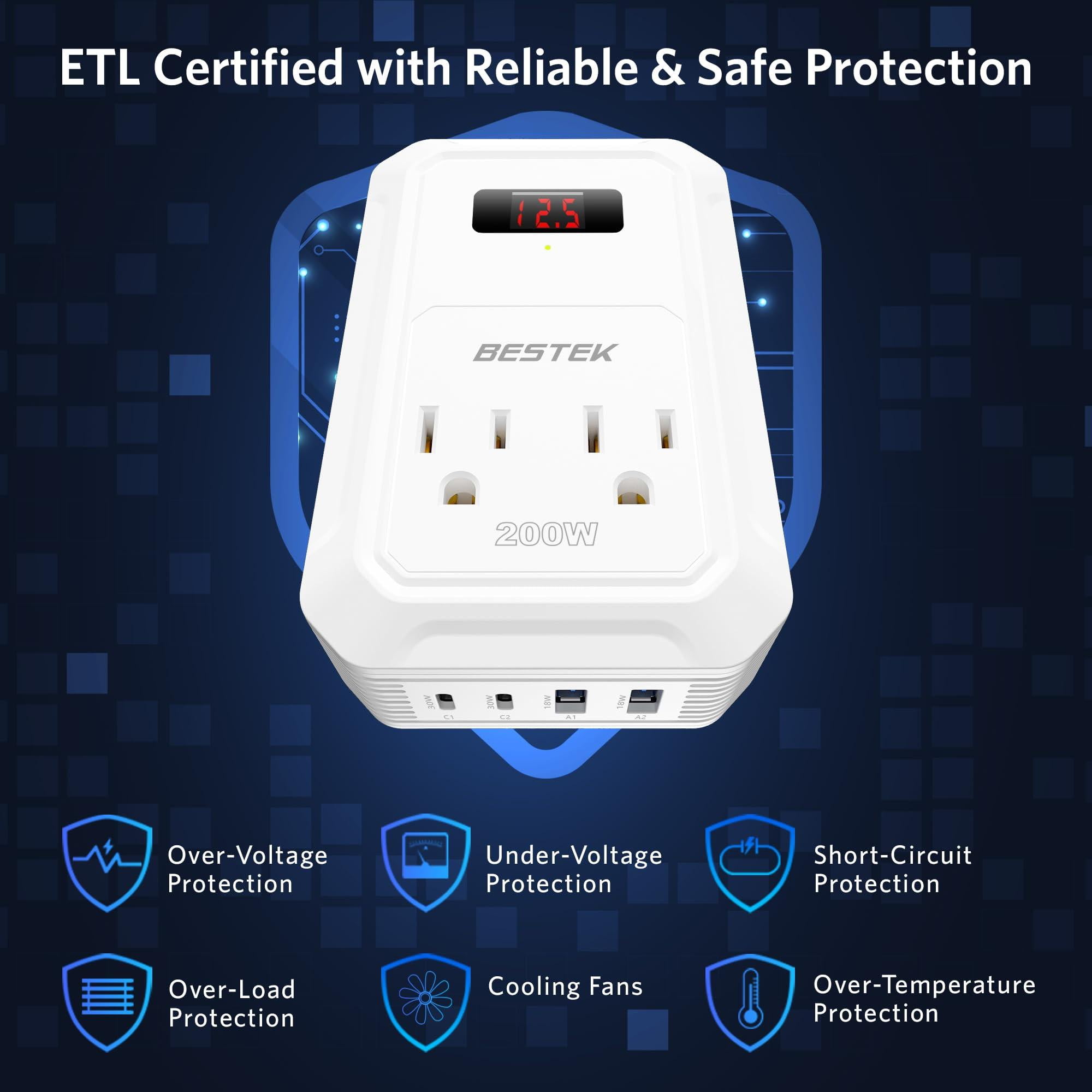 Inverter Auto BESTEK 200W 12V To 240V - Con 2 Prese AC, 4 USB Per Camper E Viaggi - Foto 10