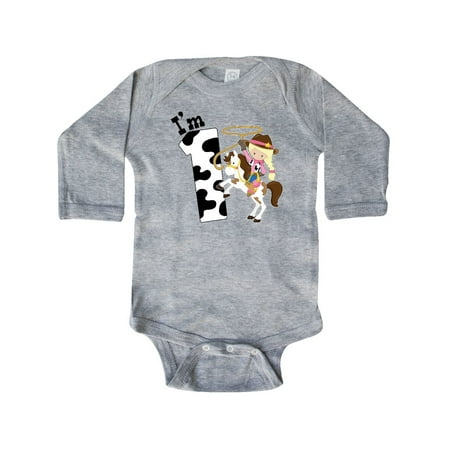 

Inktastic I m One-cowgirl riding horse birthday Gift Baby Girl Long Sleeve Bodysuit