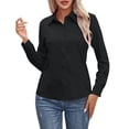 thumbnail image 2 of Only Moment Button Down Shirts for Women Long Sleeve V Neck Polyurethane Fiber Spring Summer Shirts Beach Vacation Clothes Black,2XL, 2 of 6