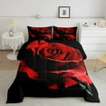 thumbnail image 2 of Flower Bedding Full Size Women Couple,Rose Blossom Comforter Set,Red Black Floral Down Comforter,Romantic Valentine Day Duvet Insert with 2 Pillow Cases Bedroom Decor, 2 of 6