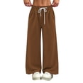 thumbnail image 2 of ZHYou No Boundarie Wide Leg Drawstring Sweatpants for Women Casual Loose Fit Comfy Flare Jogger Pants with Pockets,Brown,Size XL, 2 of 7