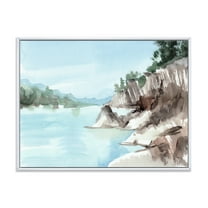 Designart 'Rocks With The Blue Lake' Lake House Framed Canvas Wall Art Print