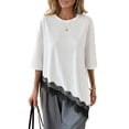 thumbnail image 2 of Womens T Shirts Loose Fit Short Sleeve Tees Crew Neck Color Lace Tops Fashion White XL, 2 of 9