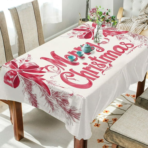 BZSMCE Square Tablecloth Light Red Merry Christmas Elegant Bowknot Pattern Tableclothes