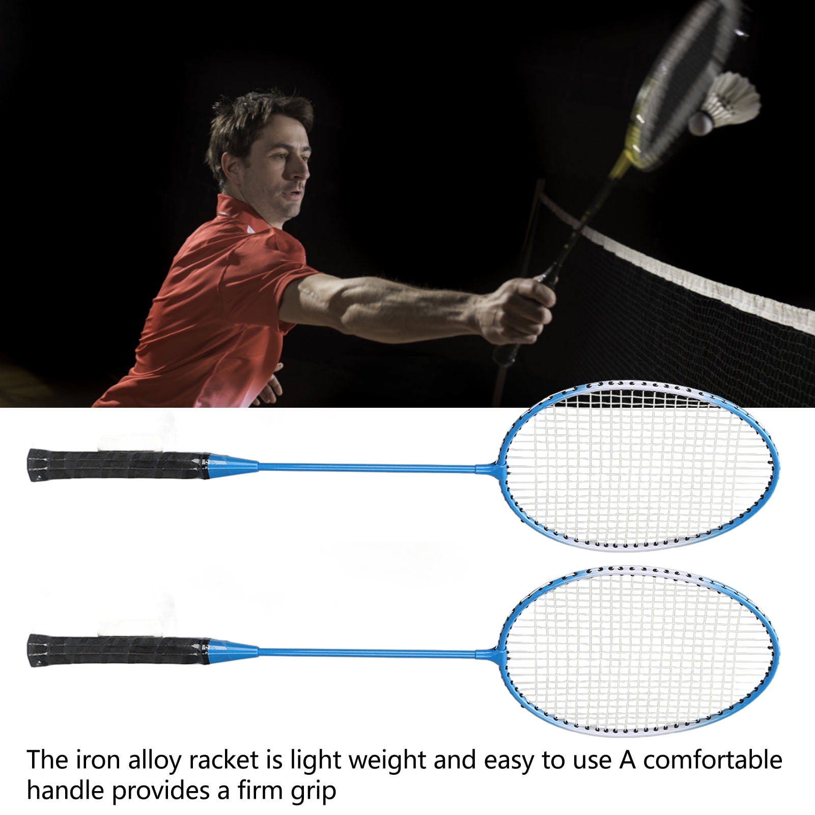 LEIJIAER Starter Portable Grip Handle Badminton Set Head-Heavy for Beginners, 2 People, 2 Piece Set with Comfortable Grip Iron Alloy Racquets Blue 27.16 inches / 69.00 cm