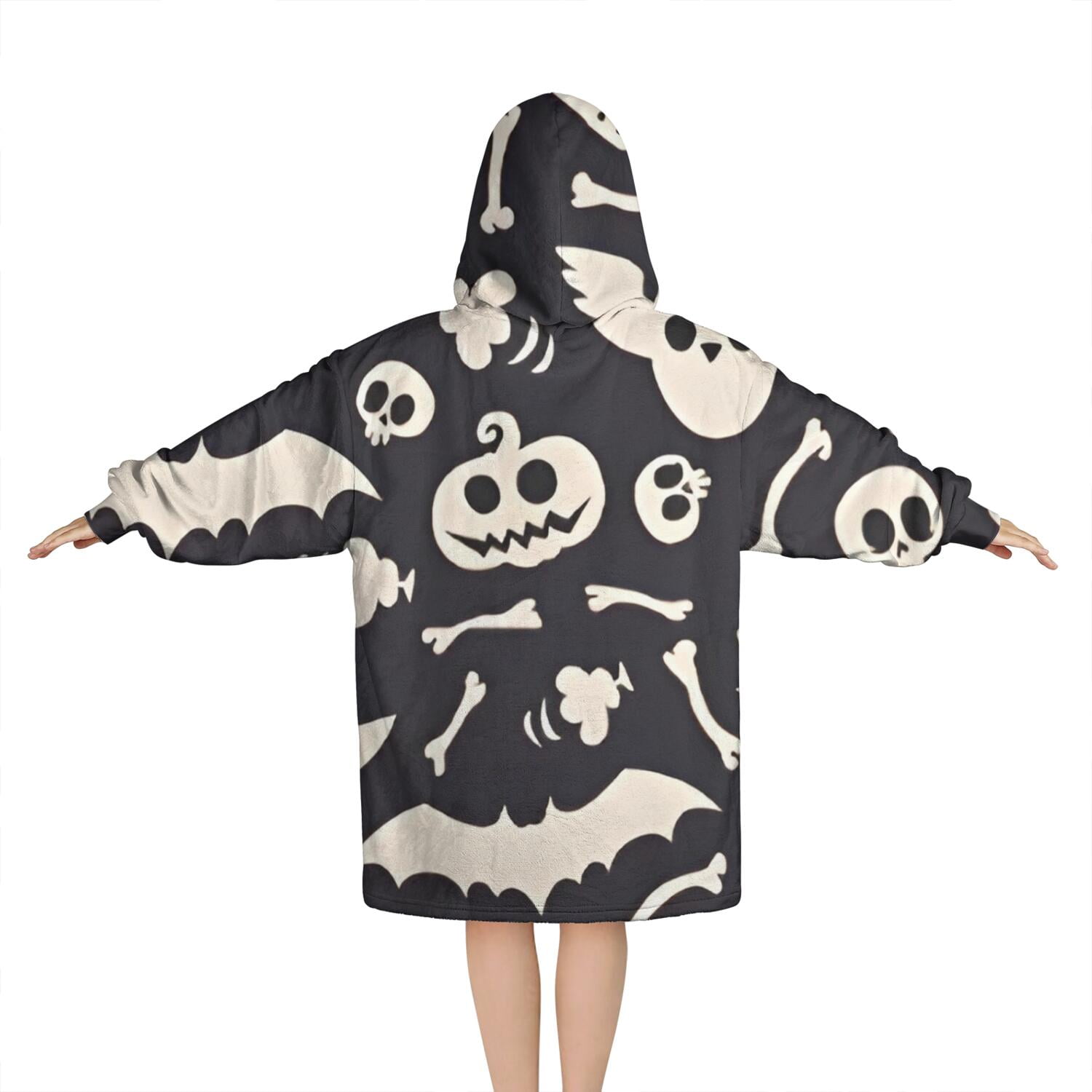 Spooky Halloween Icons Pattern Blanket Hoodies for Kids 6-13YR Oversize Wearable Blanket Hoodies for Boys Girls Teens