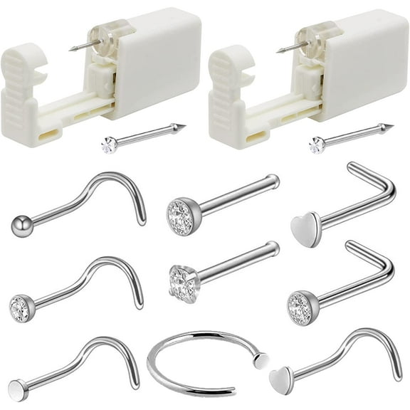 Nose Piercing Gun Kit Disposable Safety Nose Piercing Gun built-in nose stud with 9pcs Nose Stud Ring Nose Piercing Kit for Piercing Supplies Nose Piercing Kit