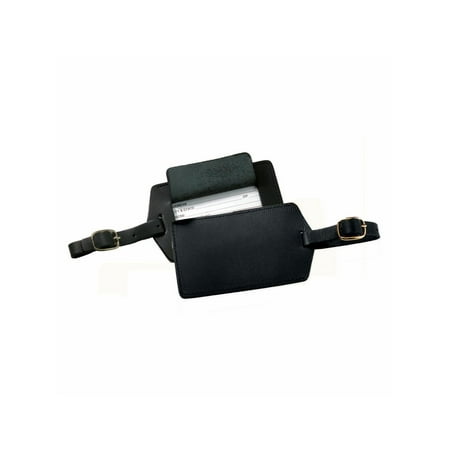Royce Popular - Luggage tag - with window - strap - 2.8 in x 4.49 in - rectangular - black - genuine leather