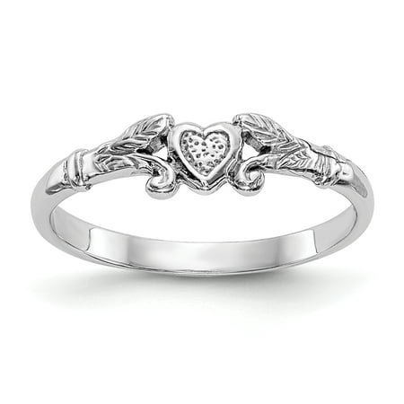 14K White Gold Baby and Children Heart Ring, Size 1