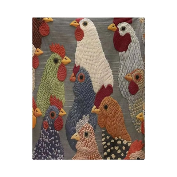 Fun Unique Chicken Head Pattern Plush Blanket, Farmhouse Printed Blankets for Both Indoor and Outdoor, Home Decor Accent for Couch, Bed and Living Room Chickens Lovers, 51"x 60"