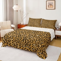 Feelyou Cheetah Leopard Print Full Size Sheets, Gold Bling Art Bed Sheets, Chic Polka Dot Abstract Sheet Sets, Lightweight Room Decor, 4-Piece