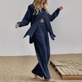 thumbnail image 2 of Qeaghou Women's Two Piece Outfits Long Sleeve Button Down Shirt With Pleated Pants 2 Piece Sets Summer Flowy Plus Size Cotton Linen Lounge Outfits, 2 of 7