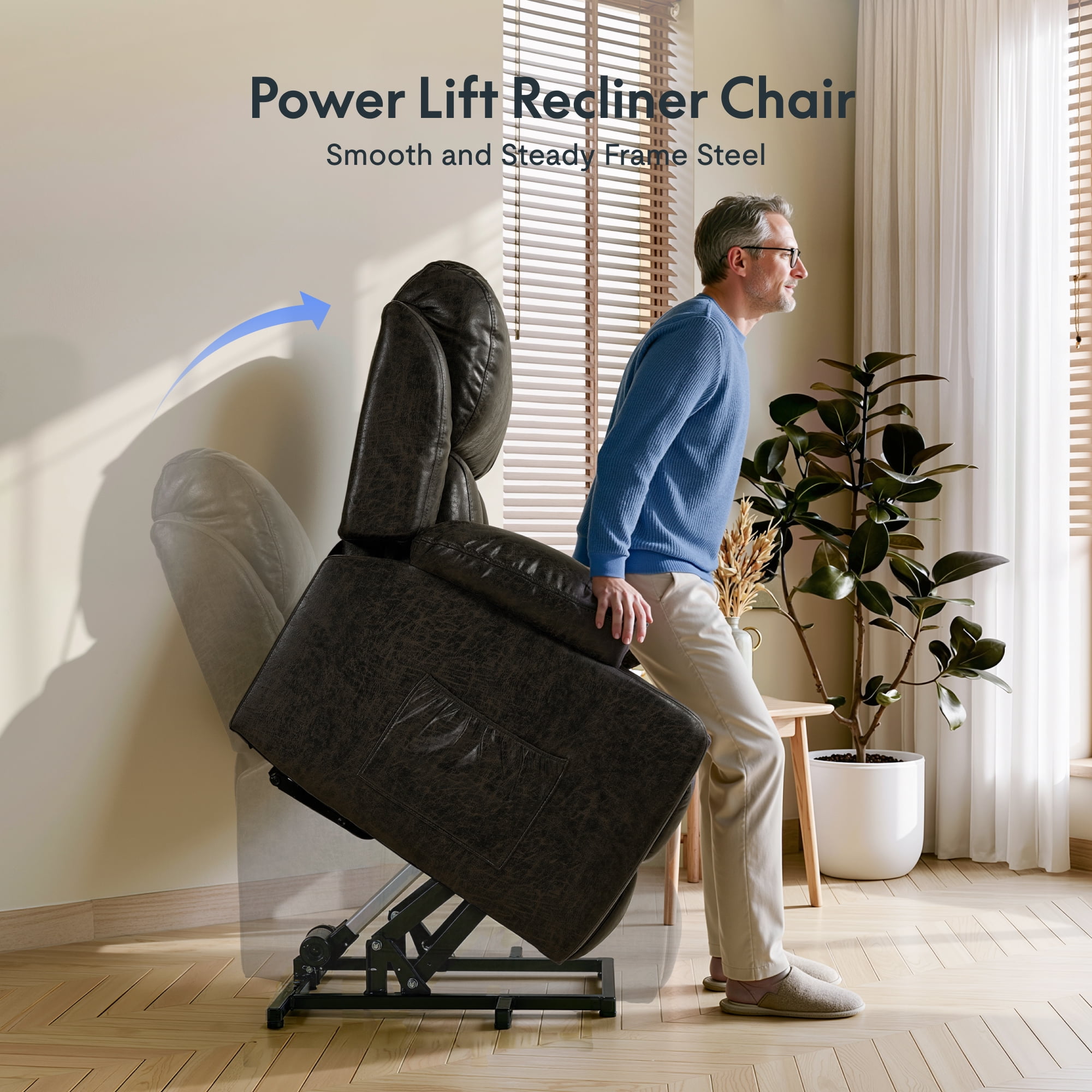 FLEXISPOT Power Lift Recliner Chair with Massage & Heat, Dual Motor Electric Lift Chair, Wide Seat Faux Leather Reclining Chair for Elderly, Soft Upholstered, Infinite Position, Living Room,L Size