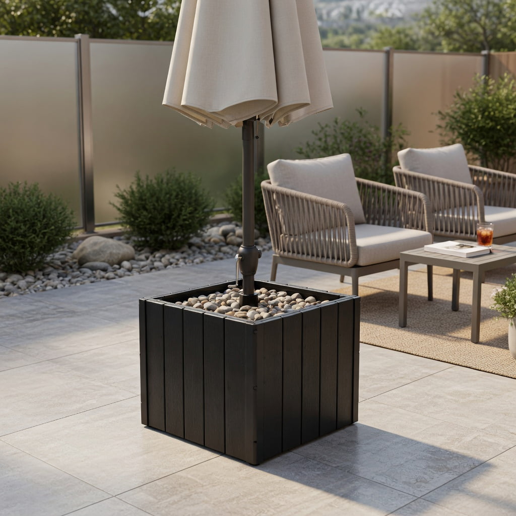 Resenkos Umbrella Base for Patio, Umbrella Stand Outdoor Base,2-in-1 Outdoor Umbrella Base Planter Patio Umbrella Stand with Flower Box-Black