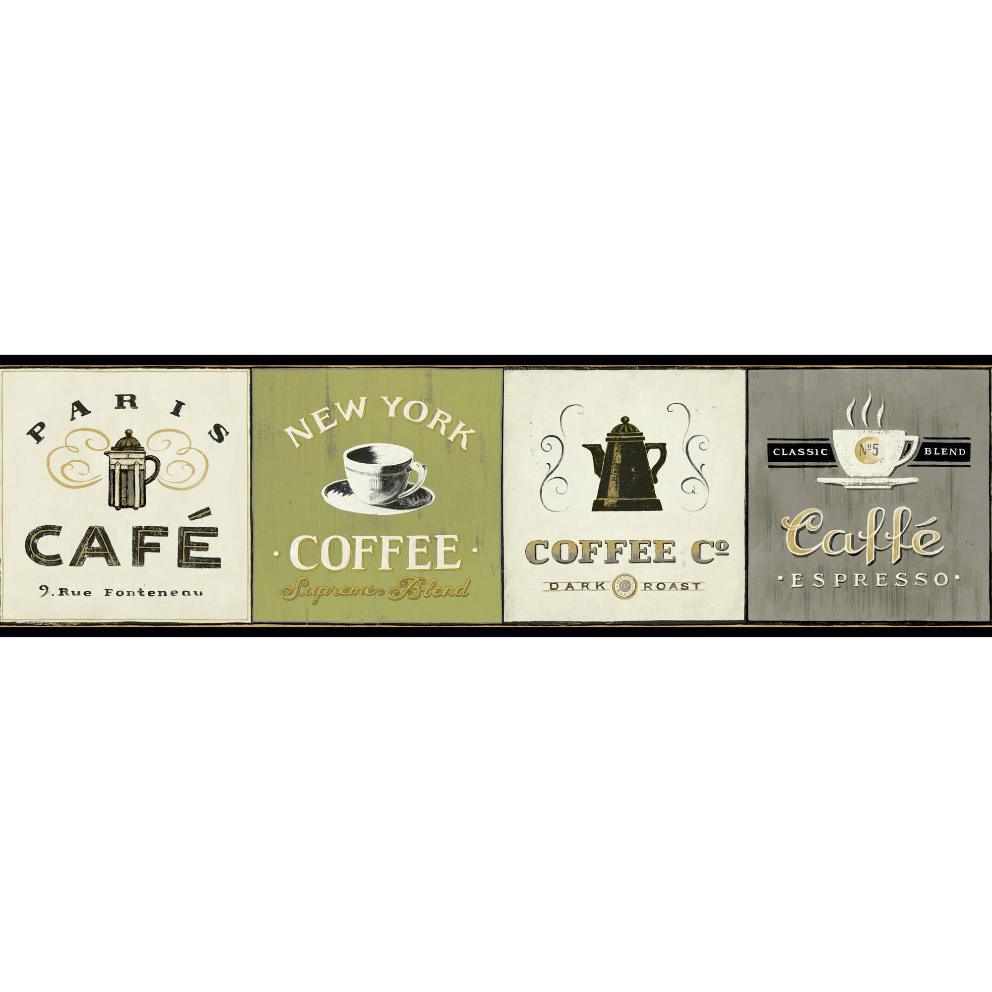 York Wallcoverings American Classics Coffee Signs Border