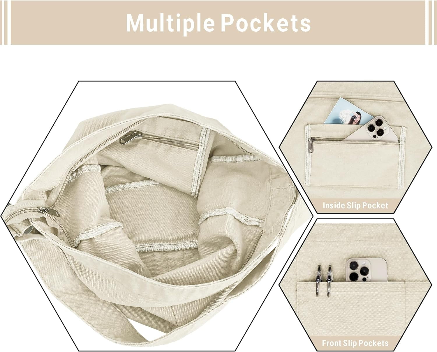 Canvas Tote Bag for Women Large Hobo Crossbody Handbags Casual Shoulder Purse with Multiple Pockets