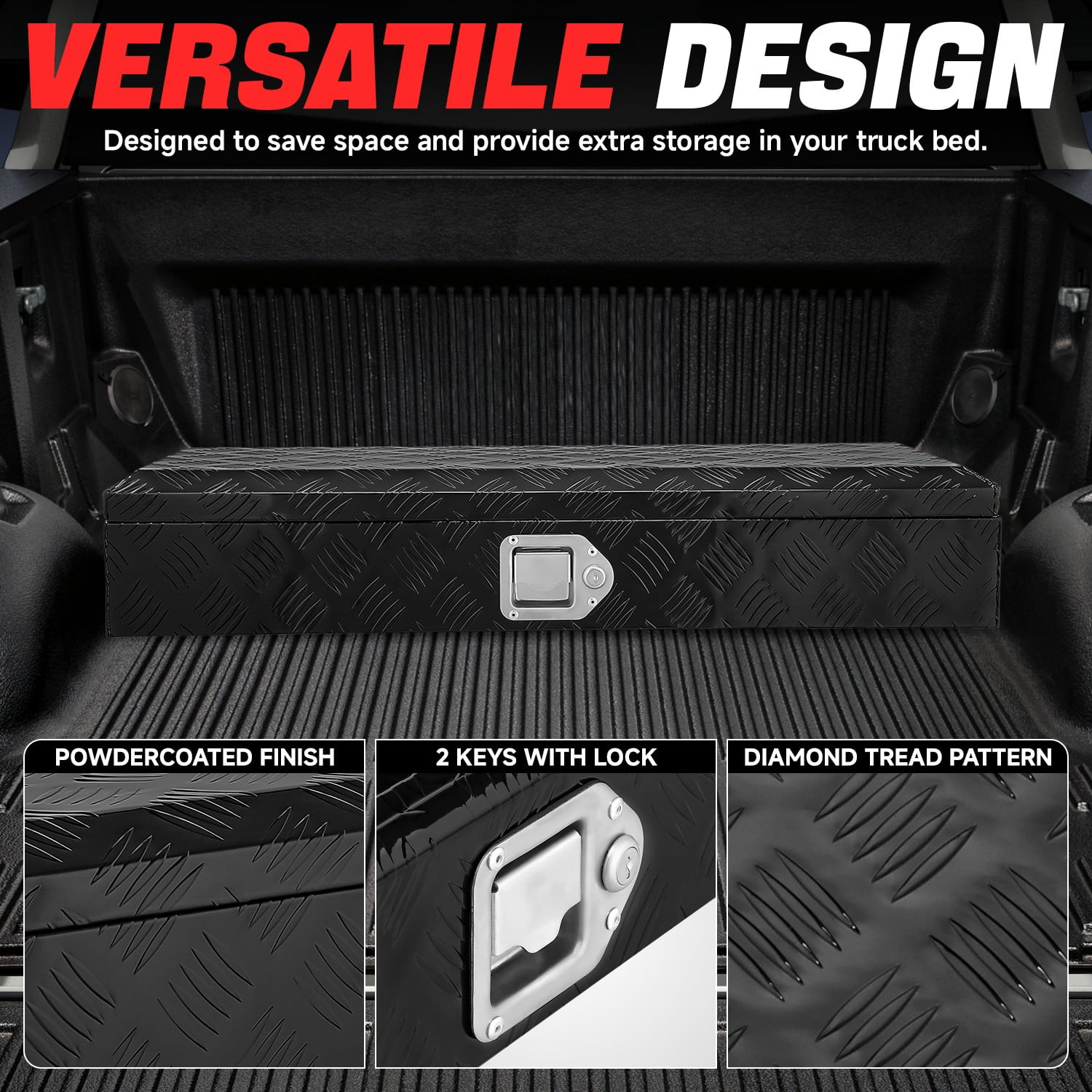 DNA Motoring 34"x6"x13" Aluminum Pickup Truck Trailer Trunk Bed Tool Storage Box w/ Lock Black