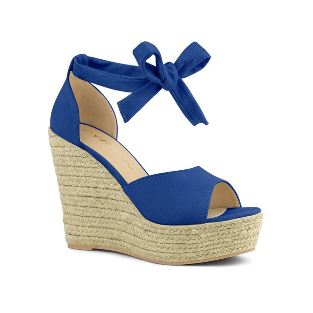 BLISSFUL STEP Sandales Espadrilles pour Femmes à Lacets avec Bride à la Cheville Bleu Foncé (Taille 7,5)