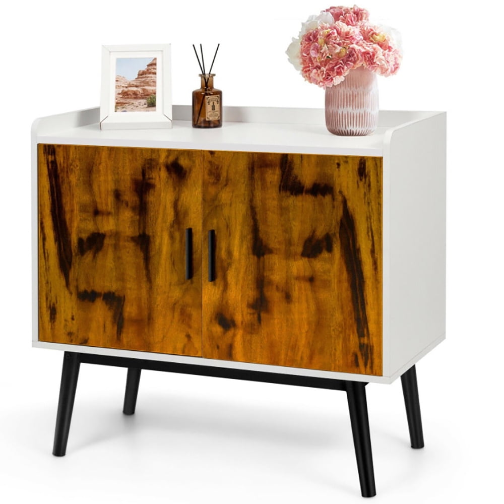 Finihen Storage Cabinet, Mid-Century Wood Storage Cabinet with 2 Doors and Metal Legss, for Entryway, Brown