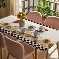 thumbnail image 3 of Sunflowers Rooster Table Cloths for 5 Foot Rectangle Tables, Farmhouse Vintage Beige Burlap Plaid Patio Waterproof Elastic Fitted Tablecloths, Washable Rectangular Table Cover for Camping, 3 of 8