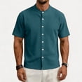 thumbnail image 2 of FRSASU Men's Dress Shirts Short Sleeve Button Down Mandarin Collar Shirt Solid Casual Summer Vacation Tops Green, 2 of 9