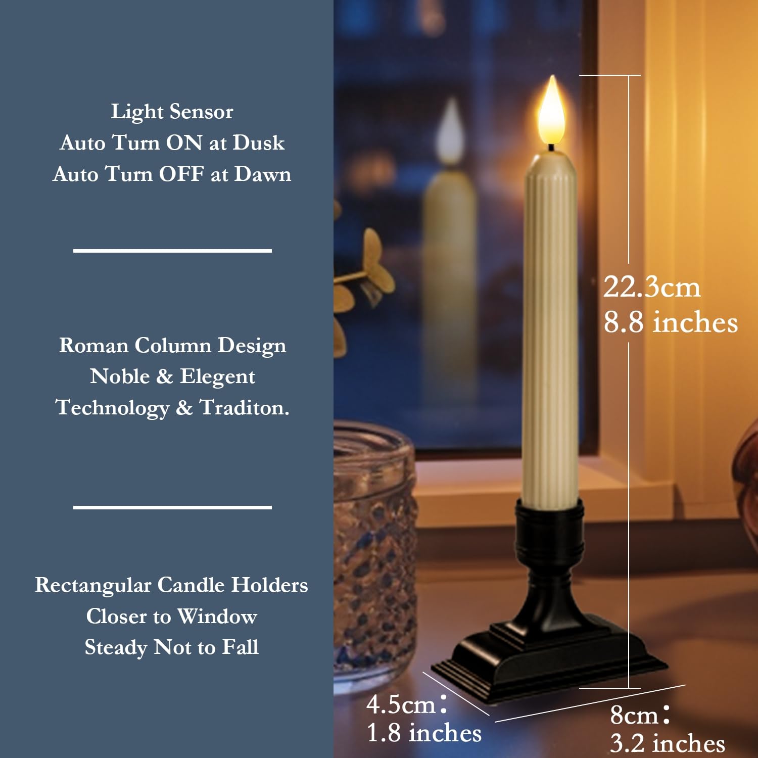 6 Pcs Window Candles with Sensors - Dusk To Dawn Flameless Led Taper Candles,  with Suction Cups, Warm or White Flame