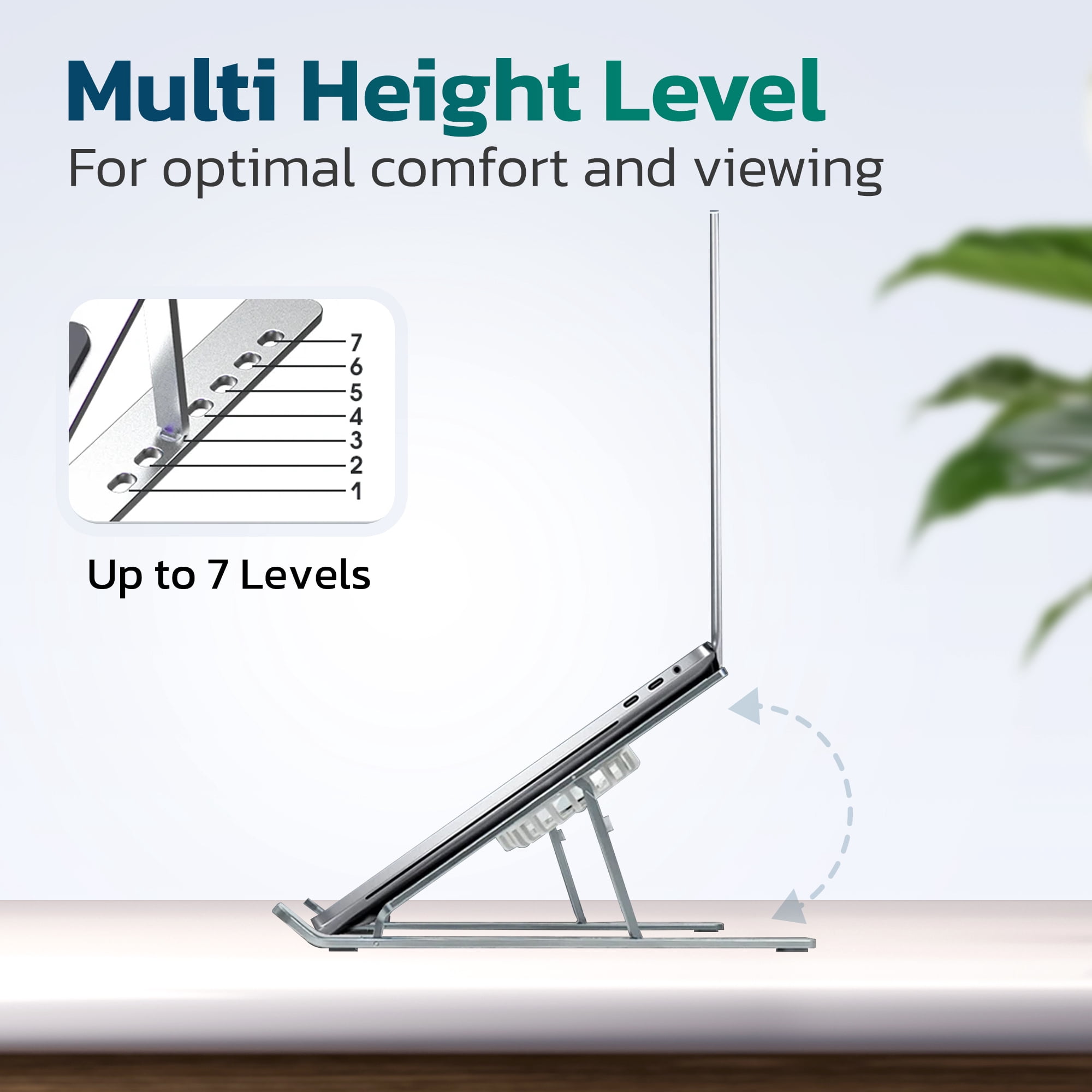 Purely F82 Foldable Laptop Cooling Stand for Desk with Cooling Fan,  Adjustable height - Silver