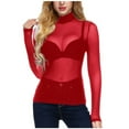 thumbnail image 2 of Juebong Womens Long Sleeve Workout Arm Shaper Top Sheer Mesh Yoga Casual Blouse Shirt,Red,M, 2 of 8
