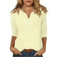 thumbnail image 1 of DENGDENG Womens 3/4 Sleeve Tunic Button Down Elbow Sleeve Tshirts Casual Summer Henley Neck Tops Cute Three Quarter Length Shirts Solid Color Spring Clothes Beige 3XL, 1 of 5
