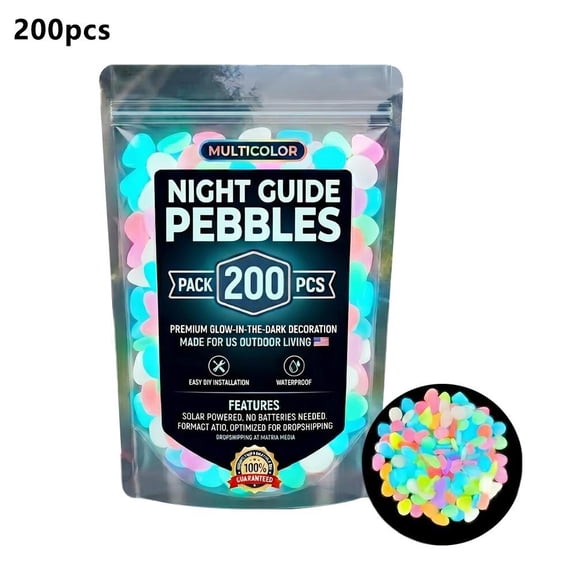 Colorful Solar Glow Stones, 200 Pack Glowing Pebbles for Garden, Pathway, Fish Tank & Outdoor Decoration, Solar Powered Luminous Landscaping Rocks
