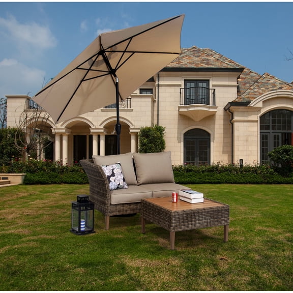 Donglin Furniture 9 ft Powder Coated Aluminum Market Outdoor Patio Umbrella Tan