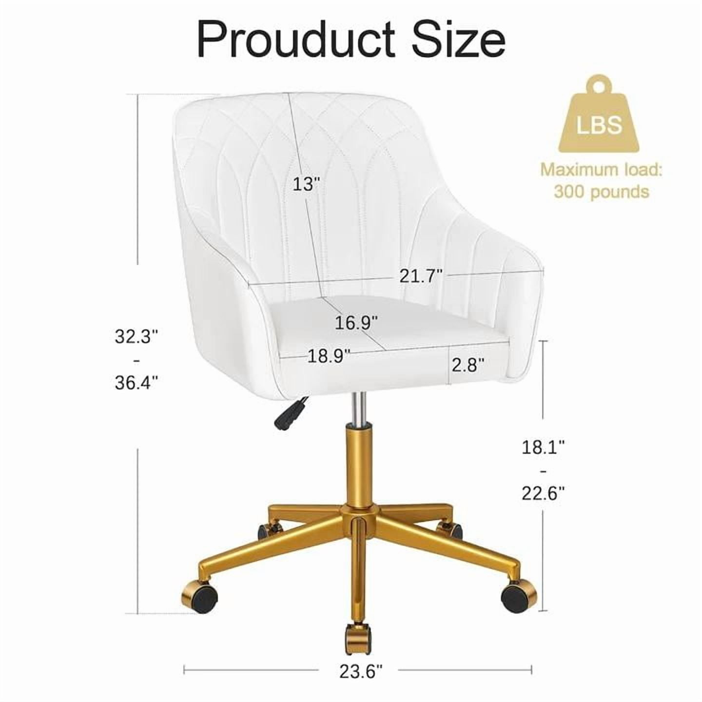 VECELO Home Office Chair, Modern Upholstered Swivel Desk Chair with Gold Base, Adjustable Height Vanity Chair for Study, Living Room, Bedroom, White