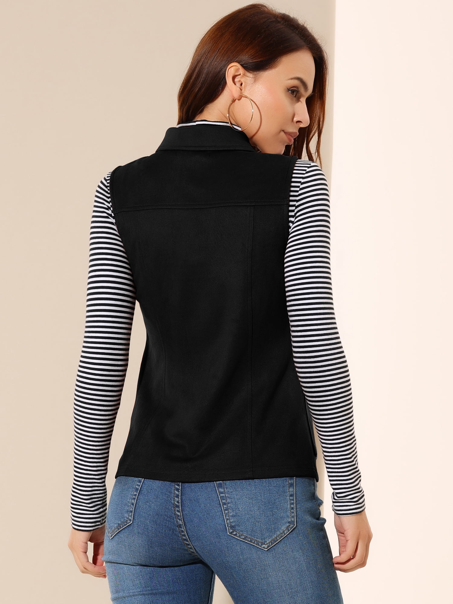 DARING DIVA Women's Rustic Button Up Utility Anorak Cargo Vest L Black