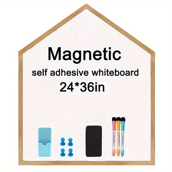 Magnetic Dry Erase Whiteboard Paper with Adhesive, 24" x 36" White Board Film for Wall, Easy to Write and Clean Dry Erase Board for Office, Classroom, Home, Include Marker, Magnetic Eraser andborder