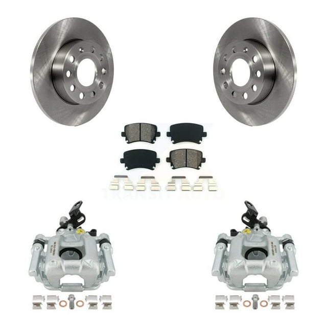 Transit Auto Rear Disc Brake Caliper Rotors and Semi-Metallic Pads Kit for Car 2010-2013 Audi A3 Quattro with 256mm Diameter Rotor KC8-100525S