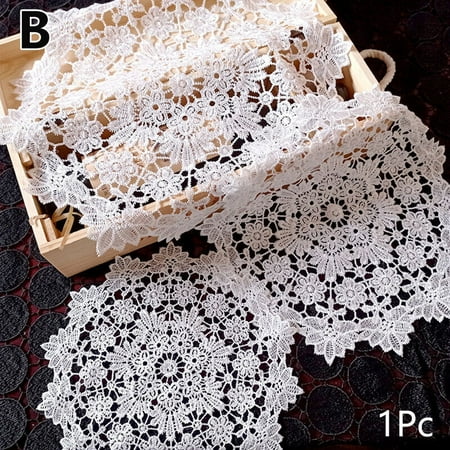 

Embroidered Crochet Lace Cotton Table Cup Mat Doilies Placemat Coastertablecloth