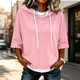 thumbnail image 2 of TZZQ 3/4 Sleeve Hoodie Sweatshirts for Women Drawstring Hood Oversized Pullover Sweatshirt Comfort Plain Long Sleeve Pullover Tops Plus Size Cute Basic Lightweight Hoodie Sweatshirts Pink Xxl, 2 of 7