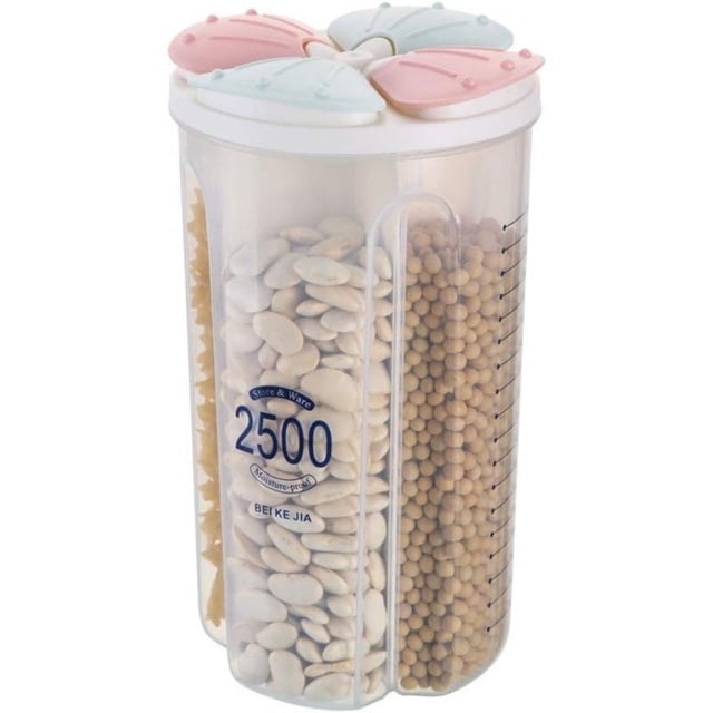 Recipiente hermético para almacenamiento de alimentos de cocina, recipientes dispensadores de cereales secos de plástico con tapas duraderas (2500 ml, 2 colores, 4 rejillas)