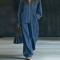 thumbnail image 3 of AUNVITO Women's Denim Jumpsuit Winter Solid Color Hooded with Pockets Casual Style, 3 of 3