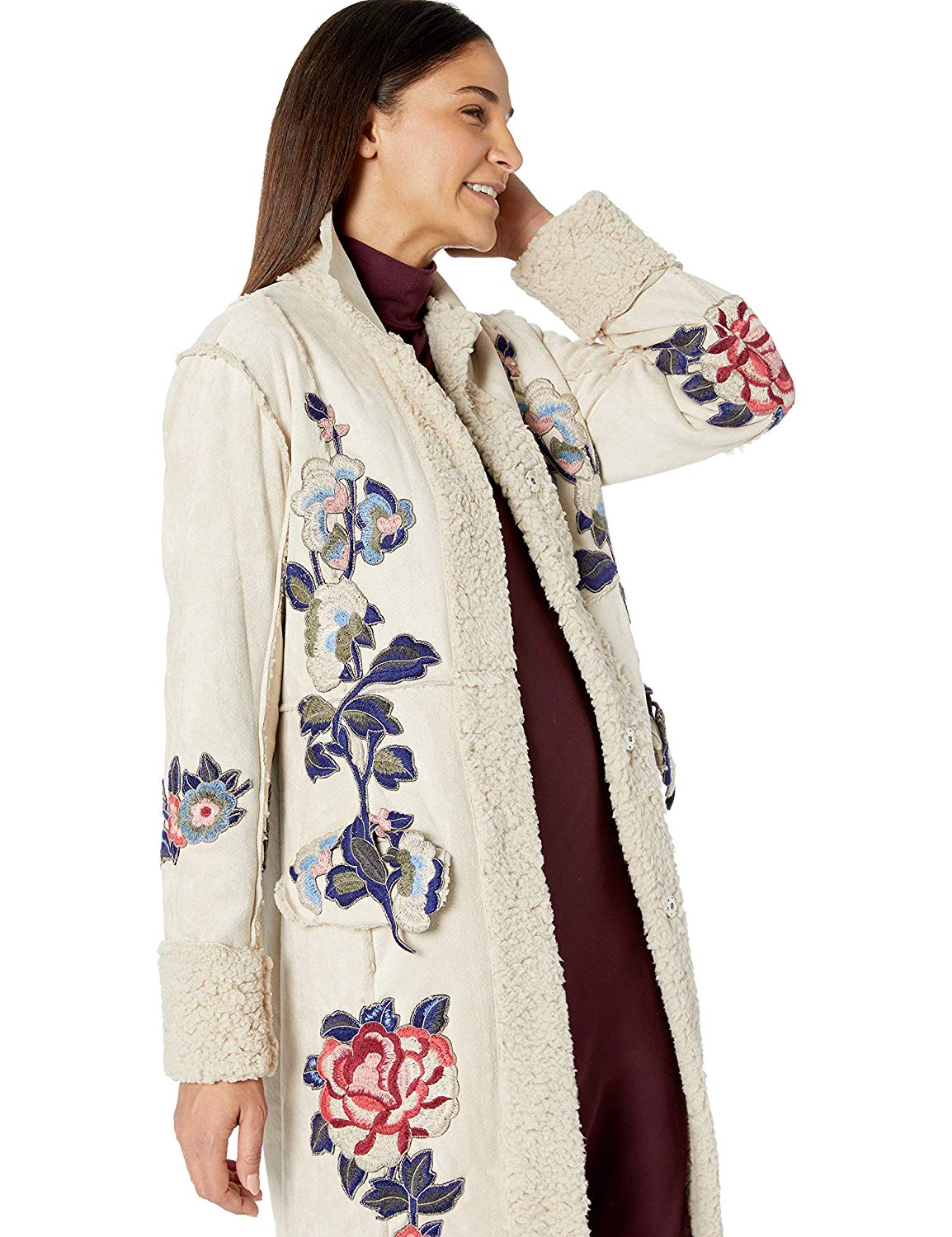 Floral Embroidered Long Coat 