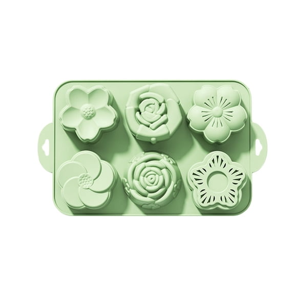 6-Cavity 3D Flower Silicone Cake Mold (Light Green), Floral Baking Mold for Cakes, Chocolates, Soaps & Candles, for Spring, Wedding & Mother's Day Parties
