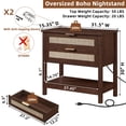 thumbnail image 2 of Leyaoyao Boho Accent Nightstand Set of 2 with Charging Station, 30" Tall Rattan 2-Drawer Bedside Table, Wood End Table for Bedroom, Walnut, 2 of 9