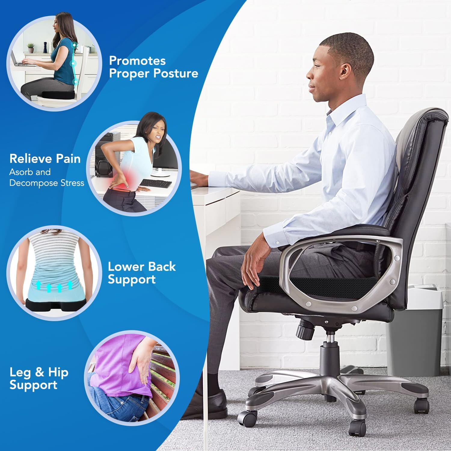 Qutool Ergonomic Backrests Black Lumbar Support Pillow for Office Chair Car Back  Cushion 
