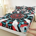thumbnail image 3 of Manfei Boys Girls Bohemian Aztec Feather 4-Piece Full Size Sheets,Exotic Style Bed Sheets,Black Red Teal White Lightweight Sheet Sets,Microfiber Bedroom Decor, 3 of 7